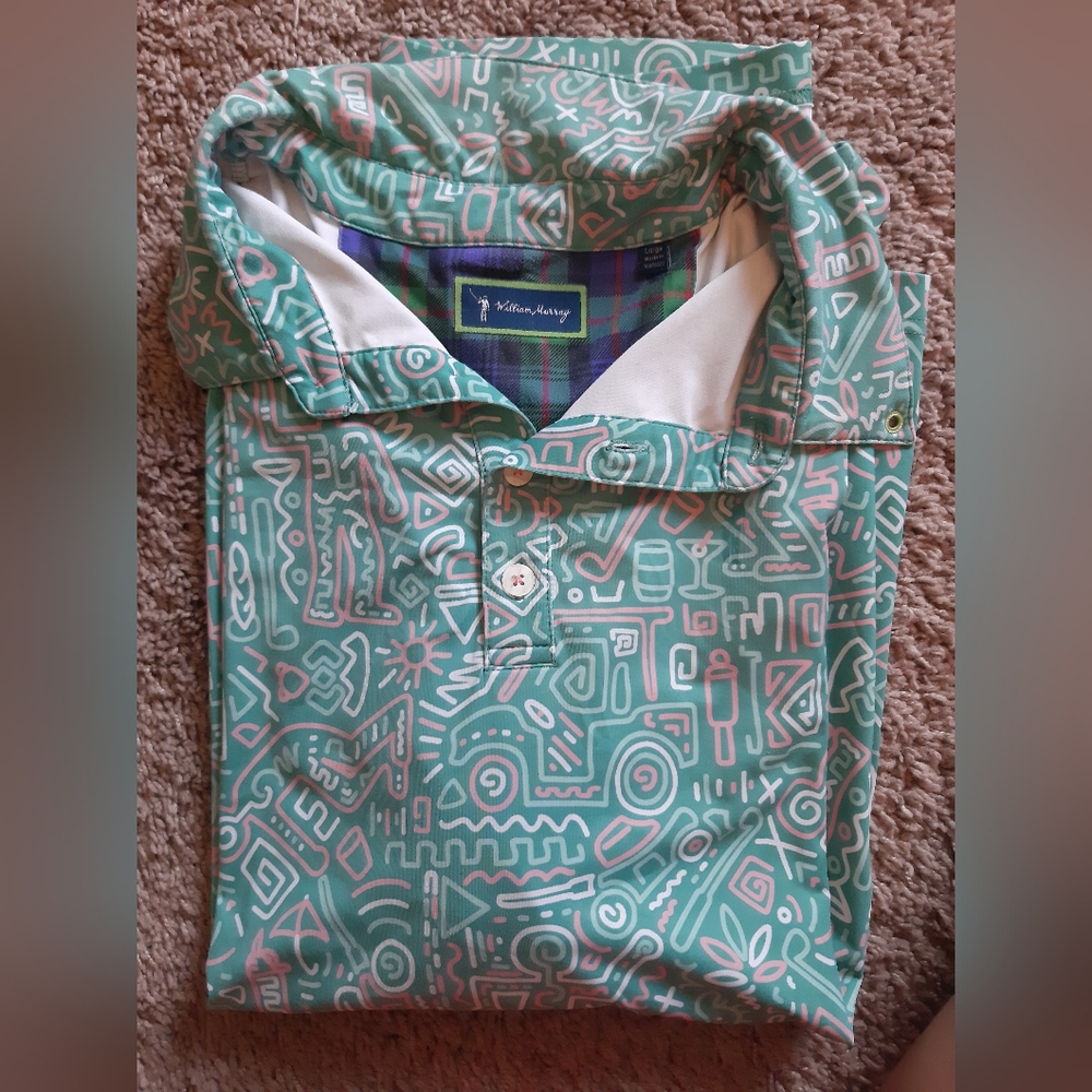 William Murray Golf Abstract Green and Pink Polo